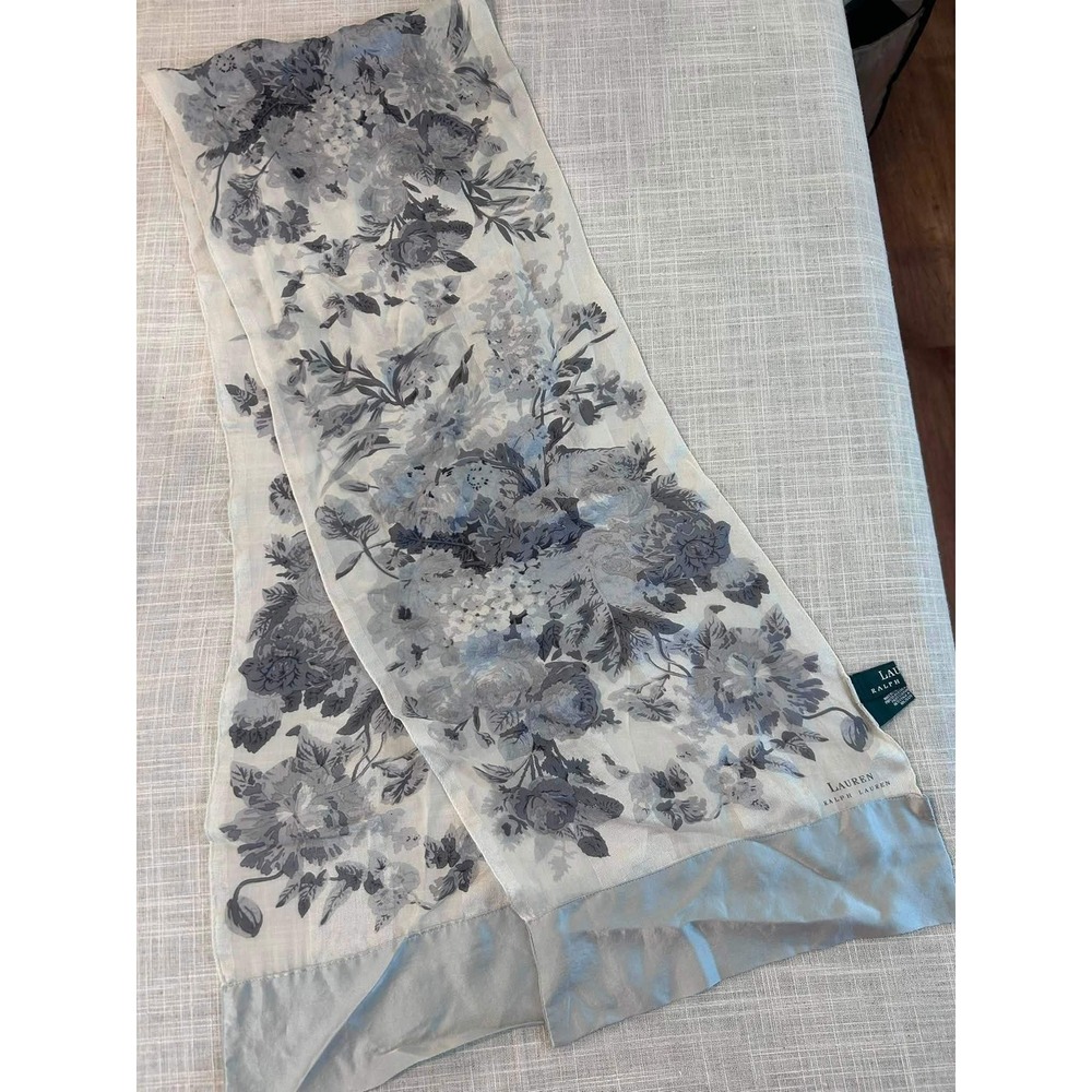 Lauren Ralph Lauren Scarf Womens OS Grey Floral 100% Silk Sheer Rectangular